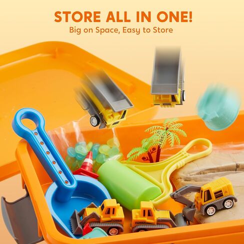 Klever Kits Construction Sensory Bin للأطفال الصغار مع التوهج في الحجارة المظلمة ، صندوق الرمل مع طقم بناء قلعة الغطاء ، هدايا أنشطة التعلم في مرحلة ما قبل المدرسة للأولاد الذين يبلغون من العمر 3+ in Kuwait