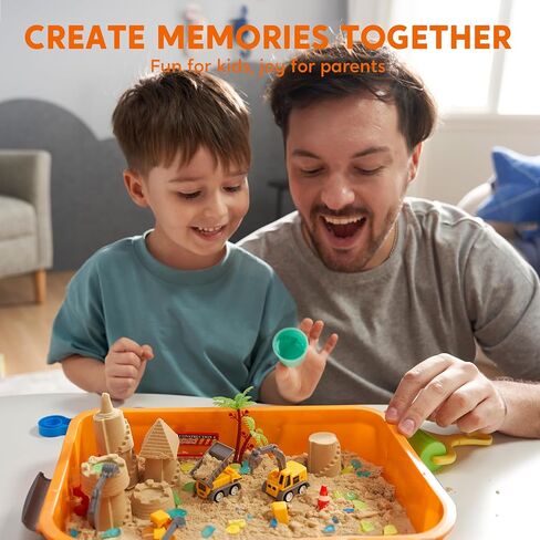 Klever Kits Construction Sensory Bin للأطفال الصغار مع التوهج في الحجارة المظلمة ، صندوق الرمل مع طقم بناء قلعة الغطاء ، هدايا أنشطة التعلم في مرحلة ما قبل المدرسة للأولاد الذين يبلغون من العمر 3+ in Kuwait
