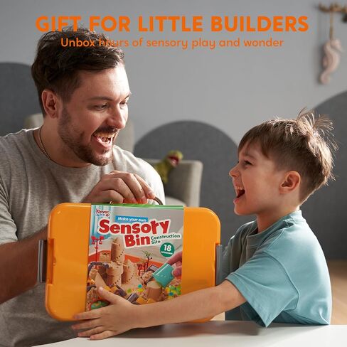 Klever Kits Construction Sensory Bin للأطفال الصغار مع التوهج في الحجارة المظلمة ، صندوق الرمل مع طقم بناء قلعة الغطاء ، هدايا أنشطة التعلم في مرحلة ما قبل المدرسة للأولاد الذين يبلغون من العمر 3+ in Kuwait
