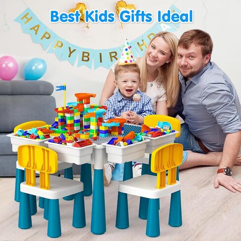 Kids Activity Table Toddlers Kids Table and Chair Set with 152Pcs Large Marble Run Building Blocks All in One Kids Play Table Water Table Sand Table, STEM Toys for Boys Girls 3 4 5 6 Year Old in Saudi Arabia