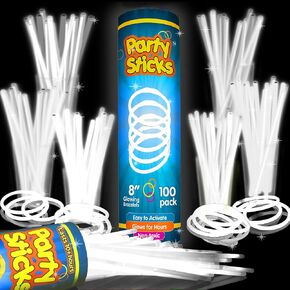 PartySticks 100 Ultra Bright Glow Sticks Bracelets and Necklaces - Premium Glow in the Dark Party Supplies and Decorations - Bulk 8" Glowsticks Party Favors Pack