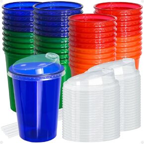 L LIKED 12 Oz Kids Cups with Lids and Straws, 4 Colours Assorted Total 20 Count Reusable Cups, BPA-Free, Perfect for Picnic, Celebration and Holiday