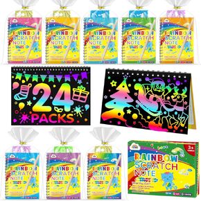 ZMLM Rainbow Scratch Party Favors Kids: Birthday Gifts Toy Bulk Scratch Art Notebook 24 Pack Birthday Goodie Bags Stuffers Girls Boys Art Craft Kit Pads Easter Classroom Prizes School