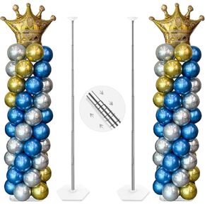YALLOVE Balloon Column Stand Kit, Set of 2, 7 Feet Height Adjustable Balloon Tower Pillar with Reusable Metal Telescopic Design for Birthday, Wedding, Baby Shower, Graduation Party Decoration