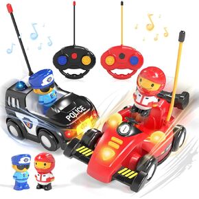 Lehoo Castle 2 Pack Remote Control Bumper Cars for Toddlers 1-3, Police Car & Race Car, Toddler Toys for 2-4 with Realistic Sound Effects & Lights, Toys for 3 4 5 Year Old Boys Girls