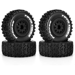 fujita 1/10 RC Racing Short Course Truck Tire & Off-Road Tyre Set Competible for ARRMA SENTON 3S Traxxas Slash4X4 Losi Tenacity Redcat HPI HSP RC Hort Course Truck Car（Black E）