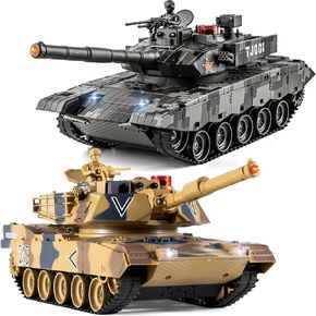 1/24 RC Battle Tank Set, Remote Control USA M1A2 and Ger Leopard II Army Tank That Shoots for Kids and Adults, 2.4G Tank Model Toy for Boys Age 6+ Year Old with Sound Effects, Lights and Smoke