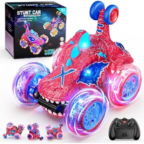 Carsky Remote Control Car RC Stunt Cars for Girl 360°Stunt Rotation 4WD Remote Cars for Kids 3-6 Double Sided RC Car with LED Lights,2.4GHz Electric Toy Car,Birthday Gift for 3 4 5 6 Year Old Girl
