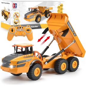 Double E Volvo RC Excavator 17 Channel 3 في 1 ألعاب بناء ، 17 قناة التحكم عن بُعد مركبات الرمل ألعاب الرمل مع الشاحنة المعدنية المجرمة RC Truck للأطفال البالغين