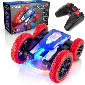 Force1 Tornado Blue LED Remote Control Car for Kids- Double Sided Driving Fast RC Cars 360 Flips, Outdoor 4WD Off Road Stunt RC Car, All Terrain Tires, RC Crawler Rechargeable Battery, 2.4GHz Remote