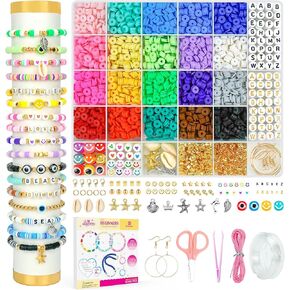 Dowsabel Clay Beads Bracelet Making Kit for Beginner, 5000 Pcs Preppy Polymer Clay Beads with Charms Kit for Jewelry Making, DIY Arts and Crafts Birthday Gifts Toys for Kids Age 6-13
