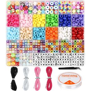 Dowsabel Bracelet Making Kit, Beads for Bracelets Making Pony Beads Polymer Clay Beads Smile Face Beads Letter Beads for Jewelry Making, DIY Arts and Crafts Gifts Toys for Girls Age 6-12