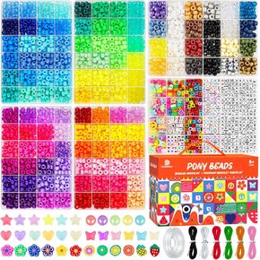 Dowsabel Bracelet Making Kit, Beads for Bracelets Making Pony Beads Polymer Clay Beads Smile Face Beads Letter Beads for Jewelry Making, DIY Arts and Crafts Gifts Toys for Girls Age 6-12