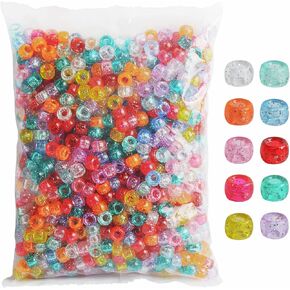 Pony Beads 3600 Pcs 6x9mm Multi-Colored Plastic Craft Beads Set, Bulk Rainbow Hair Beads 24 Assorted Colors for DIY Crafting Jewelry Making Kandi Bracelets