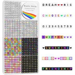 Redtwo 1600 Pcs Letter Beads Kit, 6 Styles of Colorful Alphabet Beads for Bracelet, Number Beads Smiley Face Beads Heart Beads and a Roll of Elastic String for Friendship Bracelet Kit.