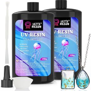 LET'S RESIN UV Resin, 300g Low Viscosity Crystal Clear Thin UV Resin Kit, Quick-Curing & Low Shrinkage Ultraviolet Epoxy Resin for Crafts, Casting, UV Resin Molds