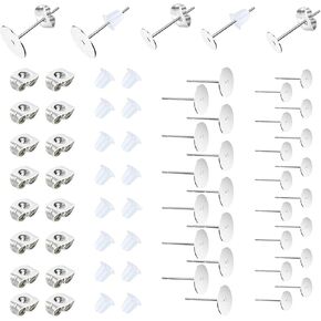 450PCS Earring Posts Stainless Steel Flat Pad,Hypoallergenic Stud Earrings with Butterfly and Rubber Bullet Earring Backs for Jewelry DIY Making Findings (Silver) (Silver)