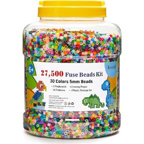 23,000 pcs Fuse Beads Kit for Kids Crafts, 30 Colors Iron Beads Set with 3 Pegboards, 5 Ironing Paper, 10 Patterns, Gifts for Birthday Christmas, Multicolor 5mm Melty Beads Bulk Refill Kit by Inscraft