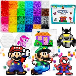 Funzbo 23000 5mm Fuse Beads Kit - 22 Color | 106 أنماط ، مستلزمات الفنون والحرف المدرسية المنزلية للأطفال ، مجموعة ألعاب ، زخارف فن عيد الحب للغرفة ، الهدايا للفتيات والفتيان الذين تتراوح أعمارهم بين 5+