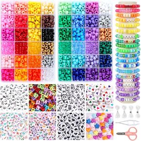 QUEFE 2350pcs, 64 Colors, Pony Beads for Bracelet Making Kit, Rainbow Kandi Beads Friendship Bracelet Kit, Letter Beads and Elastic Strings for Bracelet Necklace Making, Craft Gifts Set for Girls