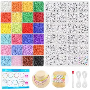 Dowsabel Friendship Bracelet Kit, 10000 Pcs 3mm Glass Seed Beads for Bracelet Making with Letter Alphabet Beads A-Z, 8/0 Craft Bead for Jewelry Making Necklaces and Key Chains with Needle Cord
