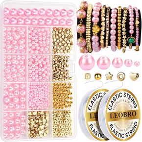 LEOBRO Pearl Beads for Bracelets, 720PCS Bracelet Making Kit for Adult, Friendship Bracelet Kits, Bracelet Bead Kits, Small Pearl Beads and Gold Beads Beading Kit for Bracelets, Jewelry Making Kit