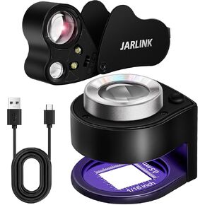 JARLINK 2 Pack 30X 60X Jewelers Loupe, Foldable Jewelry Magnifier with Bright LED Light, Rechargeable Loupe Magnifier with 3 LED Light and 3 UV Light for Gems, Jewelry, Coins, Stamps (Black)