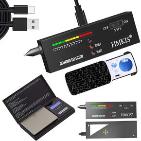 HMKIS Diamond Tester＋200g/0.01g Mini Jewelry Scale＋ 60X Mini LED Magnifying, Professional Diamond Selector for Novice and Expert, Thermal Conductivity Meter (Non-Rechargeable)