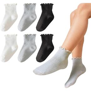 Baby Girls Ruffle Socks Toddler Girls Frilly Dress Crew Socks for 6-12 Months 1-3 Years 3-5 Years 6 Pack