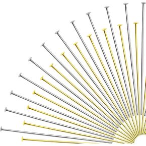 TOAOB 200pcs Head Pins 2 Inch Gold Silver 22 Gauge Brass Wire Flat Head Pins Jewelry Findings for DIY Crafts Necklaces Bracelets Earrings Making