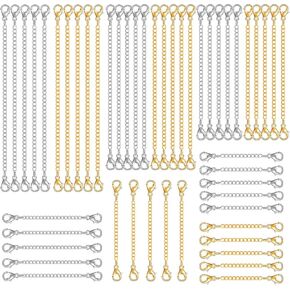 winee 30pcs Chain Extenders for Necklace, Necklace Extenders for Women Girls Bracelet Anklet Extender Stainless Steel Chain Extenders for Jewelry Making 2in 3in 4in 5in 6in (15 Gold, 15 Silver)