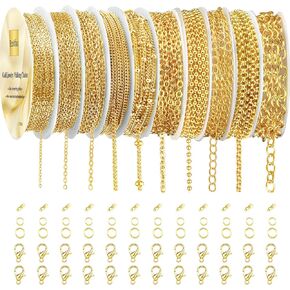 Ecoofor Necklace Chains for Jewelry Making, 62.3 Feet 8 Rolls 304 Stainless Steel Jewelry Chains for DIY Necklace Bracelet Jewelry Making with Stainless Steel Jump Rings/Lobster Clasps/Connectors