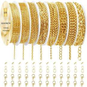 Ecoofor Necklace Chains for Jewelry Making, 62.3 Feet 8 Rolls 304 Stainless Steel Jewelry Chains for DIY Necklace Bracelet Jewelry Making with Stainless Steel Jump Rings/Lobster Clasps/Connectors