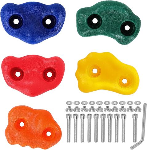 25Pcs Rock Wall Climbing Holds for Kids with 2 Handles, Indoor and Outdoor Rock Wall Kit, Multi-Colored Climbing Rock Wall Grips for Playground Play Set, Climbing Toys for Kids Workout in Saudi Arabia