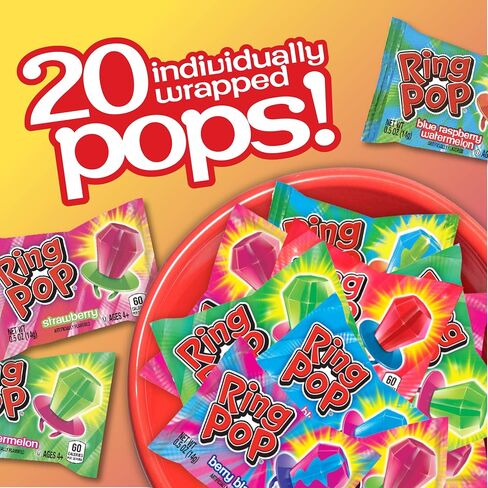 Ring Pop Individually Wrapped Bulk Lollipop Variety Party Pack – 50 Count Suckers w/ Assorted Fruity Flavors - Fun Bulk Candy for Kids - Hard Candy for Party Favors, Birthdays & Goodie Bags in Saudi Arabia