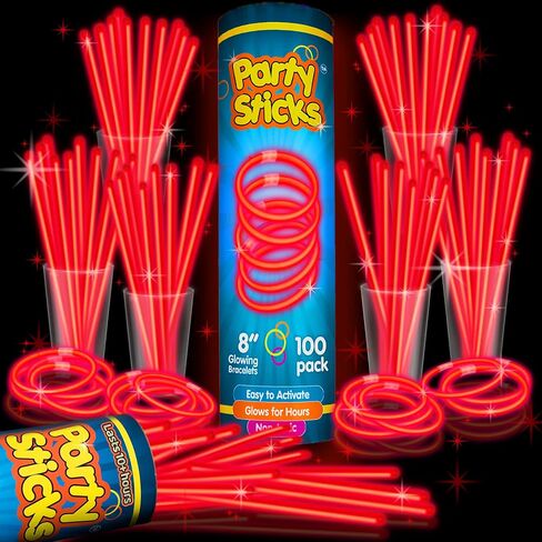 PartySticks 100 Ultra Bright Glow Sticks Bracelets and Necklaces - Premium Glow in the Dark Party Supplies and Decorations - Bulk 8" Glowsticks Party Favors Pack in Kuwait