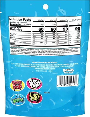 Candy Variety Pack - 18 Count Assorted Lollipops - Ring Pop, Push Pop, Baby Bottle Pop & Juicy Drop - Ideal for Birthdays, Party Favors, Celebrations & Candy Gifts by Bazooka Candy Brands in Saudi Arabia