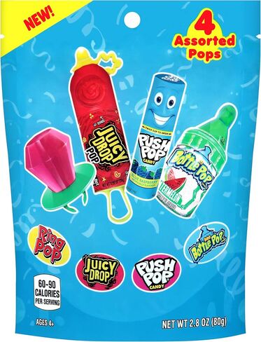 Candy Variety Pack - 18 Count Assorted Lollipops - Ring Pop, Push Pop, Baby Bottle Pop & Juicy Drop - Ideal for Birthdays, Party Favors, Celebrations & Candy Gifts by Bazooka Candy Brands in Saudi Arabia