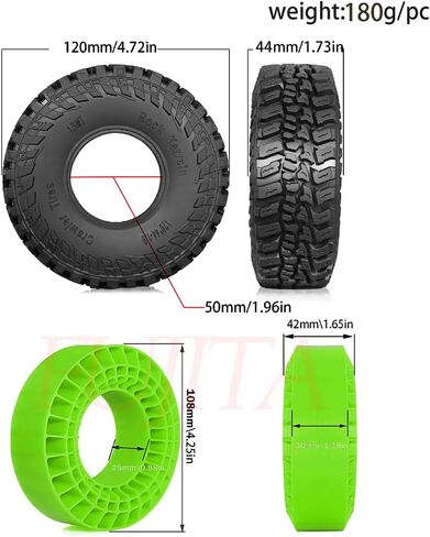 fujita 1.9" RC Crawler Tires & with Silicone Liner 120MM OD for 1/10 RC Crawler TRX4 Axial SCX10 II III Tamiya CC01 TRX6 AXI03007 90046 in Saudi Arabia