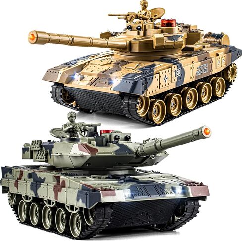 1/24 RC Battle Tank Set, Remote Control USA M1A2 and Ger Leopard II Army Tank That Shoots for Kids and Adults, 2.4G Tank Model Toy for Boys Age 6+ Year Old with Sound Effects, Lights and Smoke in Kuwait
