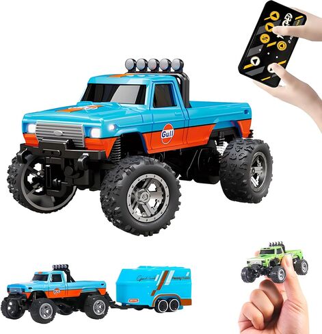 Mini Rc Truck, 1:64 Scale Monster Truck Remote Control Car with Lights, 2.4Ghz Remote Control, Mini Alloy Monster Truck Rc, Speed/Steering Adjustable (Grey) in Kuwait
