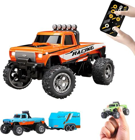 Mini Rc Truck, 1:64 Scale Monster Truck Remote Control Car with Lights, 2.4Ghz Remote Control, Mini Alloy Monster Truck Rc, Speed/Steering Adjustable (Grey) in Kuwait