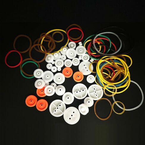 84PCS Belt Pulley Set 2MM Hole Plastic Belt Pulley with Rubber Band for DIY Model Toy RC Car Robot Airplane Accessories in Kuwait