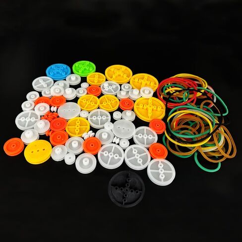 84PCS Belt Pulley Set 2MM Hole Plastic Belt Pulley with Rubber Band for DIY Model Toy RC Car Robot Airplane Accessories in Kuwait