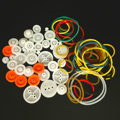 84PCS Belt Pulley Set 2MM Hole Plastic Belt Pulley with Rubber Band for DIY Model Toy RC Car Robot Airplane Accessories in Kuwait
