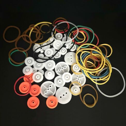 84PCS Belt Pulley Set 2MM Hole Plastic Belt Pulley with Rubber Band for DIY Model Toy RC Car Robot Airplane Accessories in Kuwait