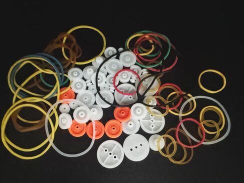 84PCS Belt Pulley Set 2MM Hole Plastic Belt Pulley with Rubber Band for DIY Model Toy RC Car Robot Airplane Accessories in Kuwait