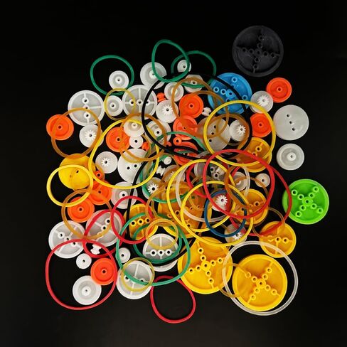 84PCS Belt Pulley Set 2MM Hole Plastic Belt Pulley with Rubber Band for DIY Model Toy RC Car Robot Airplane Accessories in Kuwait