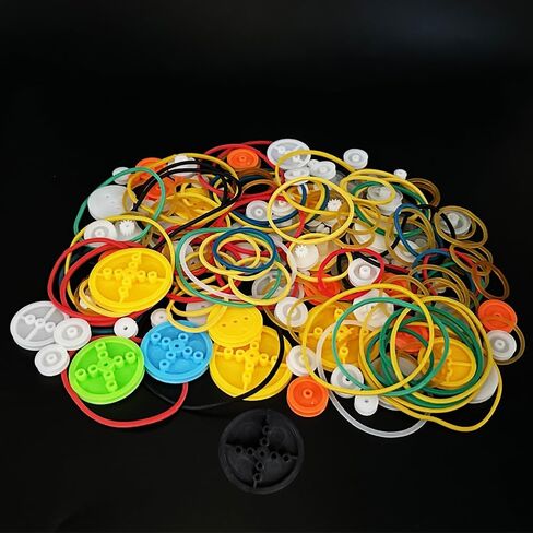 84PCS Belt Pulley Set 2MM Hole Plastic Belt Pulley with Rubber Band for DIY Model Toy RC Car Robot Airplane Accessories in Kuwait