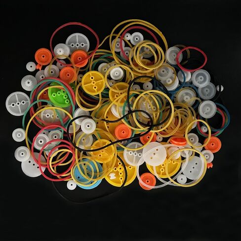 84PCS Belt Pulley Set 2MM Hole Plastic Belt Pulley with Rubber Band for DIY Model Toy RC Car Robot Airplane Accessories in Kuwait